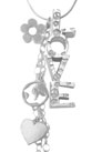 Embossed Love Necklace with Hanging Charms